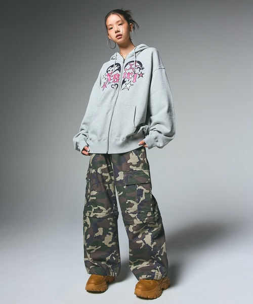 X-girl（エックスガール）の「WASHED 2WAY WIDE LEG CARGO PANTS（カーゴパンツ・レディース・ブラック/カモフラージュ/ベージュ・S/M）」の20枚目の写真