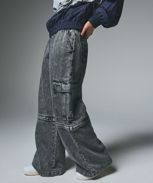 X-girl グレー カーゴパンツ 複数ポケット WASHED 2WAY WIDE LEG CARGO PANTS（カーゴパンツ）｜X-girl