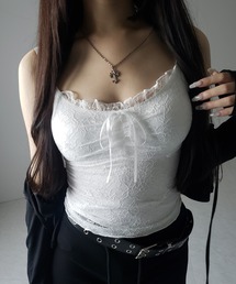 me+em select(�~�[���Z���N�g)�́y �Qcolor �z�t�����g���{�����[�X���C���[�h�L���~�\�[�� �^ front ribbon lace layered camisole(�L���~�\�[��)