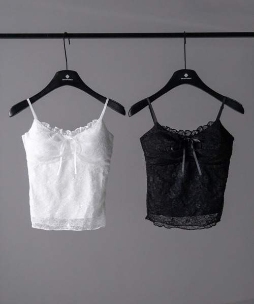 me+em select(ミームセレクト)の「【 2color 】フロントリボンレースレイヤードキャミソール / front ribbon lace layered camisole(キャミソール・レディース・ブラック/ホワイト・FREE)」の16枚目の写真