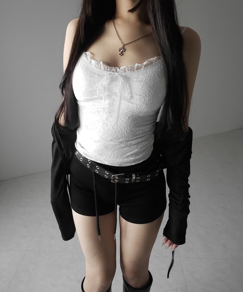 me+em select(ミームセレクト)の「【 2color 】フロントリボンレースレイヤードキャミソール / front ribbon lace layered camisole(キャミソール・レディース・ブラック/ホワイト・FREE)」の20枚目の写真