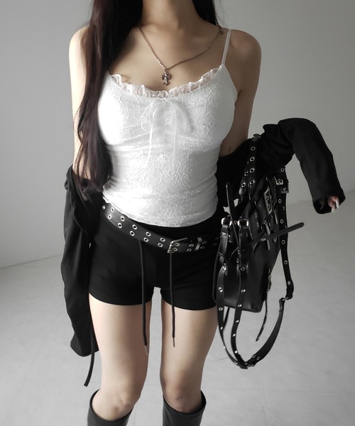 me+em select(ミームセレクト)の「【 2color 】フロントリボンレースレイヤードキャミソール / front ribbon lace layered camisole(キャミソール・レディース・ブラック/ホワイト・FREE)」の21枚目の写真