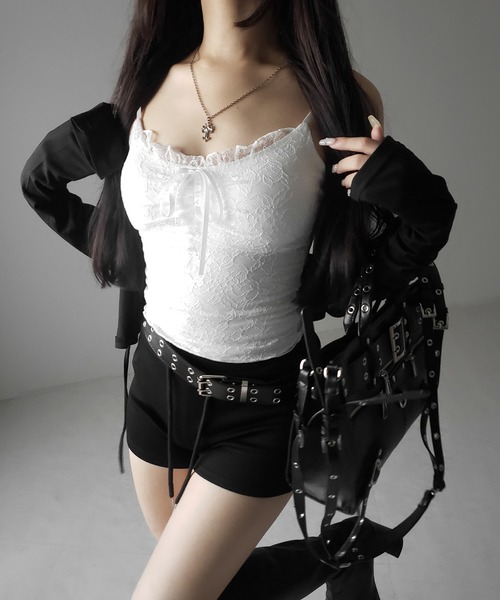 me+em select(ミームセレクト)の「【 2color 】フロントリボンレースレイヤードキャミソール / front ribbon lace layered camisole(キャミソール・レディース・ブラック/ホワイト・FREE)」の22枚目の写真