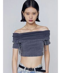 EMODA | ギャザーオフショルダーリボントップ(Tシャツ/カットソー)