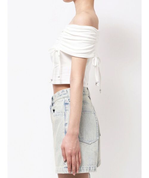 EMODA（エモダ）の「ギャザーオフショルダーリボントップ（Tシャツ/カットソー・レディース・カーキ/ホワイト/ブラック/グレー・FREE）」の15枚目の写真