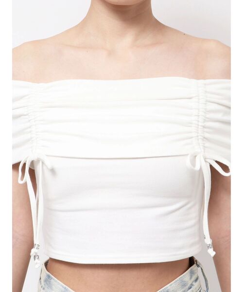 EMODA（エモダ）の「ギャザーオフショルダーリボントップ（Tシャツ/カットソー・レディース・カーキ/ホワイト/ブラック/グレー・FREE）」の9枚目の写真