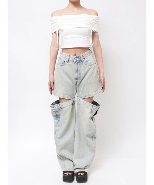 EMODA（エモダ）の「ギャザーオフショルダーリボントップ（Tシャツ/カットソー・レディース・カーキ/ホワイト/ブラック/グレー・FREE）」の5枚目の写真