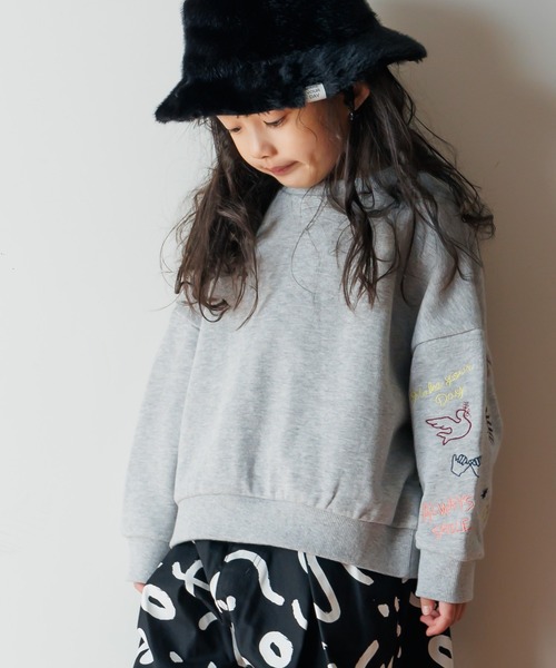 MAKE YOUR DAY（メイクユアデイ）の「ラクガキ袖刺繍裏毛トレーナー■80～140cm（スウェット・キッズ・アイボリー/グレー/オレンジ・140/130/120/110/100/90/80）」の9枚目の写真