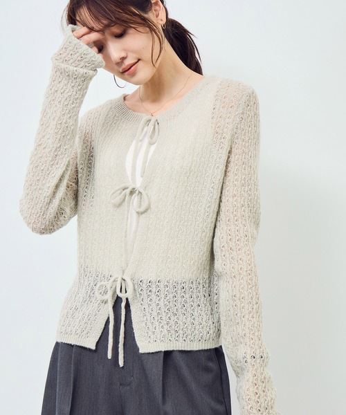 セール】レース編みメッシュニットカーディガン（カーディガン/ボレロ