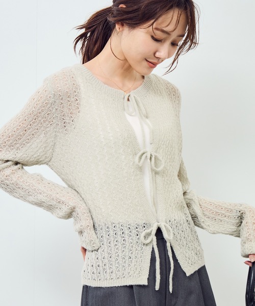 セール】レース編みメッシュニットカーディガン（カーディガン/ボレロ