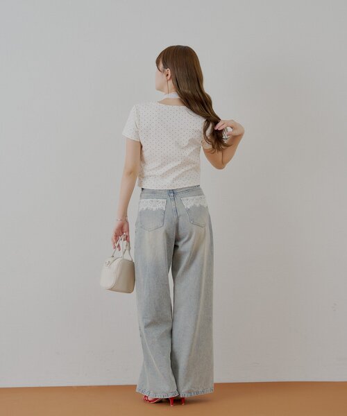 Chico(チコ)の「ドットプリントレースチョーカー付Tシャツ(Tシャツ/カットソー・レディース・ホワイト/ブラウン/ブラック/グレー・FREE)」の11枚目の写真