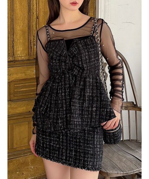 dazzlin（ダズリン）の「ツイードツイストビスチェ（タンクトップ・レディース・ピンク/アイボリー/ブラック・FREE）」の3枚目の写真