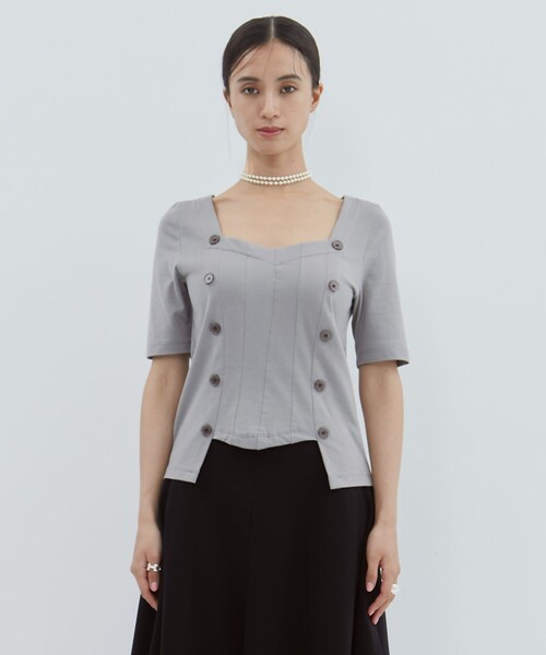 YOHEI OHNO（ヨウヘイオオノ）の「【YOHEI OHNO/ヨウヘイオオノ】《STUDIOUS別注》Stomacher Tshirt/カットソー/Tシャツ（Tシャツ/カットソー・レディース・ブラック/グレー・36）」の9枚目の写真