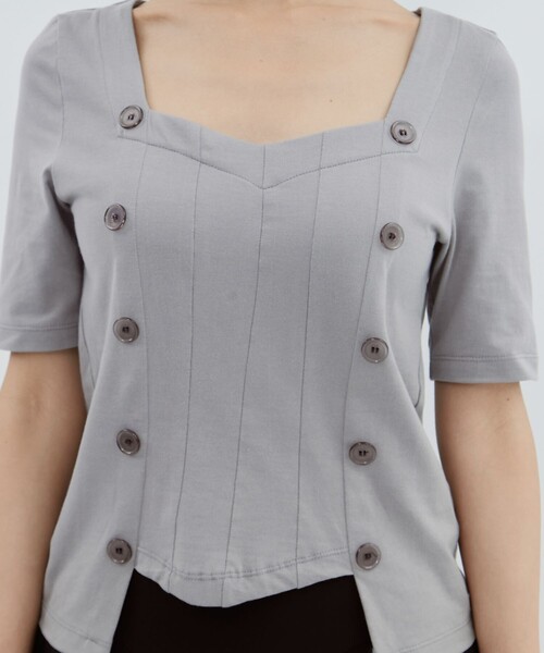 YOHEI OHNO（ヨウヘイオオノ）の「【YOHEI OHNO/ヨウヘイオオノ】《STUDIOUS別注》Stomacher Tshirt/カットソー/Tシャツ（Tシャツ/カットソー・レディース・ブラック/グレー・36）」の5枚目の写真