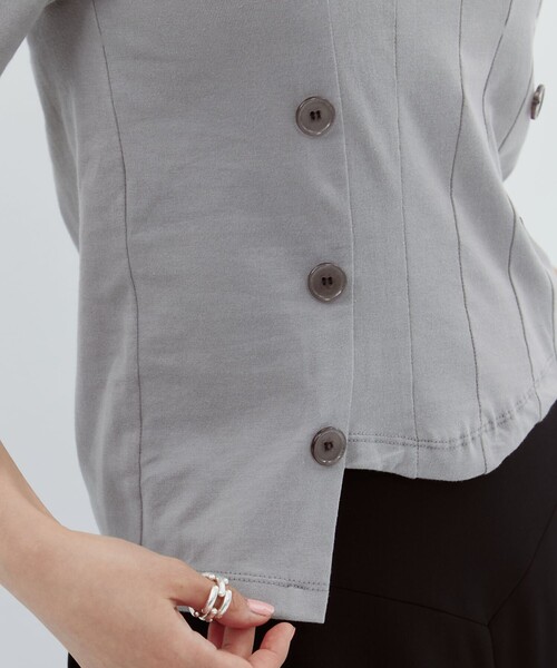 YOHEI OHNO（ヨウヘイオオノ）の「【YOHEI OHNO/ヨウヘイオオノ】《STUDIOUS別注》Stomacher Tshirt/カットソー/Tシャツ（Tシャツ/カットソー・レディース・ブラック/グレー・36）」の3枚目の写真