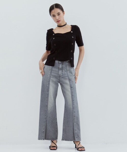 YOHEI OHNO（ヨウヘイオオノ）の「【YOHEI OHNO/ヨウヘイオオノ】《STUDIOUS別注》Stomacher Tshirt/カットソー/Tシャツ（Tシャツ/カットソー・レディース・ブラック/グレー・36）」の19枚目の写真