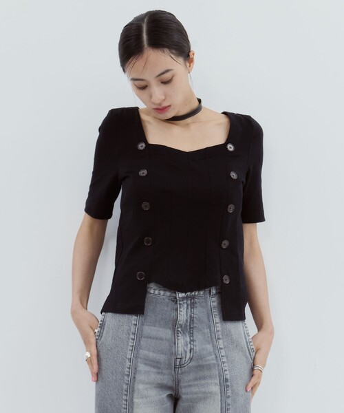 YOHEI OHNO（ヨウヘイオオノ）の「【YOHEI OHNO/ヨウヘイオオノ】《STUDIOUS別注》Stomacher Tshirt/カットソー/Tシャツ（Tシャツ/カットソー・レディース・ブラック/グレー・36）」の14枚目の写真