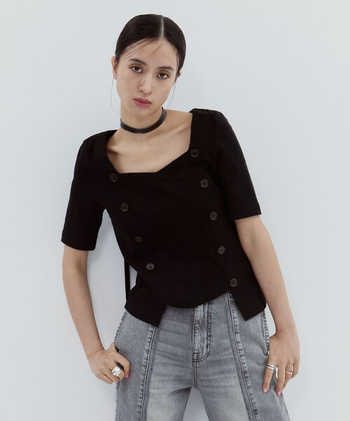 YOHEI OHNO（ヨウヘイオオノ）の「【YOHEI OHNO/ヨウヘイオオノ】《STUDIOUS別注》Stomacher Tshirt/カットソー/Tシャツ（Tシャツ/カットソー・レディース・ブラック/グレー・36）」の13枚目の写真