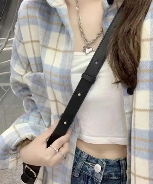 SHEPP（シープ）の「ルーズシルエット チェックシャツ 長袖 / 10色展開（シャツ/ブラウス・レディース・ブラック/アイボリー/グレー/ブルー/ブラウン/グリーン/ライトブルー/ネイビー/ベージュ/ピンク・S/M）」の7枚目の写真