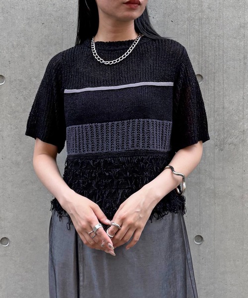 &g'aime（アンジェム）の「【&g'aime】ループMIX配色ニット　Loop Blend Color Knit（ニット/セーター・レディース・ブラック/モカ/ホワイト・FREE）」の2枚目の写真