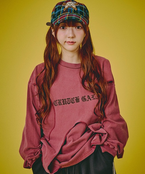 GALFY（ガルフィー）の「【GALFY/ガルフィー】穴の向こうにわんちゃんロンTee（Tシャツ/カットソー・メンズ・パープル/レッド/スミクロ・XL/L/M）」の3枚目の写真