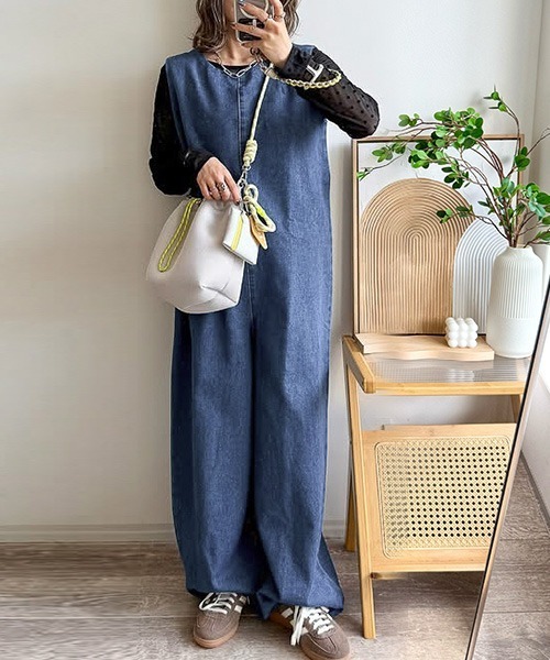 AMELY（エミリー）の「前後2WAY撥水orデニムサロペット（サロペット/オーバーオール・レディース・ブルー系1/モカ/ブラック/ブルー系2/チャコール/カーキ・C/L/M）」の6枚目の写真