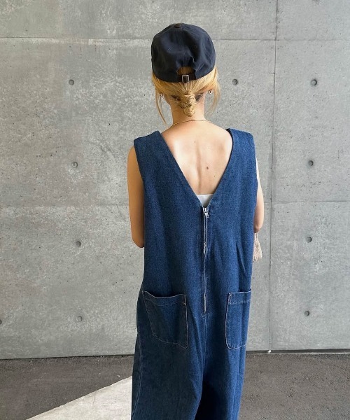 セール！デニムリメイク　2wayジッパー付き個性的サロペット　一点物 SOMETHING サロペット オーバーオール atelier 2WAY LACE UP