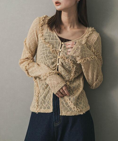 SENSE OF PLACE by URBAN RESEARCH（センスオブプレイスバイアーバンリサーチ）の「フロントボタンレースカーディガン（カーディガン/ボレロ・レディース・ベージュ/ブラウン/ブラック/アイボリー・ONE）」の4枚目の写真