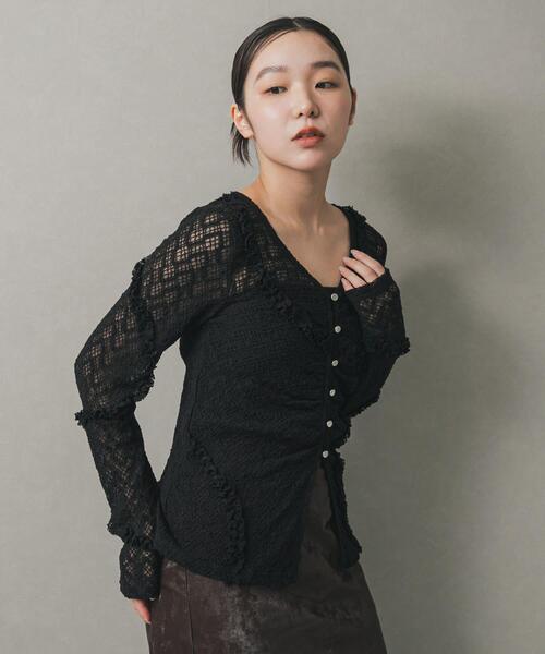 SENSE OF PLACE by URBAN RESEARCH（センスオブプレイスバイアーバンリサーチ）の「フロントボタンレースカーディガン（カーディガン/ボレロ・レディース・ベージュ/ブラウン/ブラック/アイボリー・ONE）」の6枚目の写真