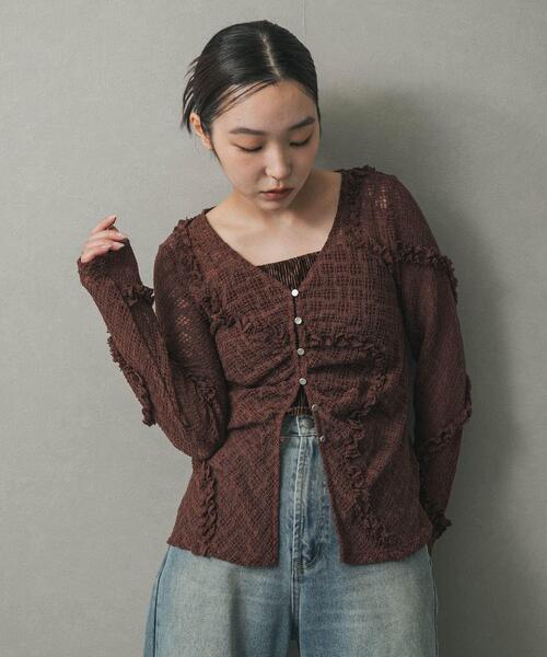 SENSE OF PLACE by URBAN RESEARCH（センスオブプレイスバイアーバンリサーチ）の「フロントボタンレースカーディガン（カーディガン/ボレロ・レディース・ベージュ/ブラウン/ブラック/アイボリー・ONE）」の7枚目の写真