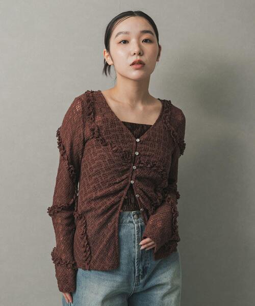 SENSE OF PLACE by URBAN RESEARCH（センスオブプレイスバイアーバンリサーチ）の「フロントボタンレースカーディガン（カーディガン/ボレロ・レディース・ベージュ/ブラウン/ブラック/アイボリー・ONE）」の8枚目の写真