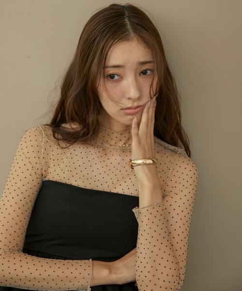 ACYM（アシーム）の「ドットシアーハイネックブラウス（シャツ/ブラウス・レディース・ブラック/ベージュ・FREE）」の2枚目の写真