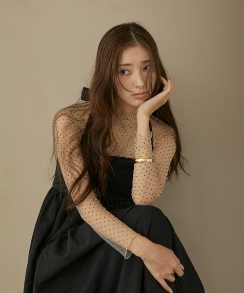 ACYM（アシーム）の「ドットシアーハイネックブラウス（シャツ/ブラウス・レディース・ブラック/ベージュ・FREE）」の3枚目の写真