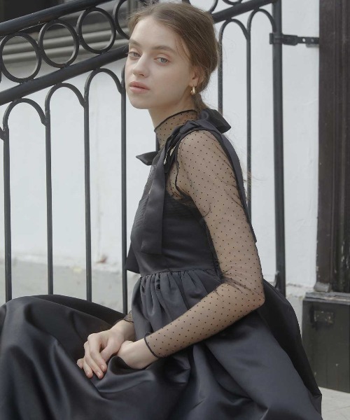 ACYM（アシーム）の「ドットシアーハイネックブラウス（シャツ/ブラウス・レディース・ブラック/ベージュ・FREE）」の9枚目の写真