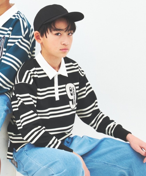 maarook(マルーク)の「ボーダーNoラガーシャツ(Tシャツ/カットソー・キッズ・ブラック/グリーン・170cm/160cm/140cm/150cm)」の1枚目の写真