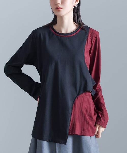 kOhAKU（コハク）の「『配色レイヤードライクカットソー』（Tシャツ/カットソー・レディース・ブラック/グレー・1/2）」の2枚目の写真