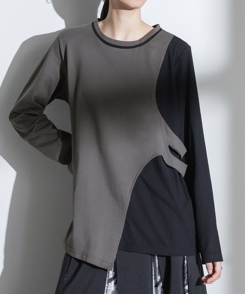 kOhAKU（コハク）の「『配色レイヤードライクカットソー』（Tシャツ/カットソー・レディース・ブラック/グレー・1/2）」の19枚目の写真