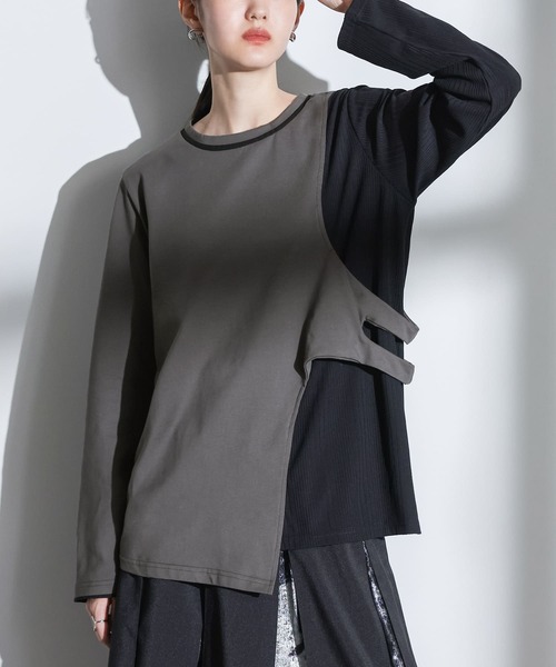 kOhAKU（コハク）の「『配色レイヤードライクカットソー』（Tシャツ/カットソー・レディース・ブラック/グレー・1/2）」の18枚目の写真