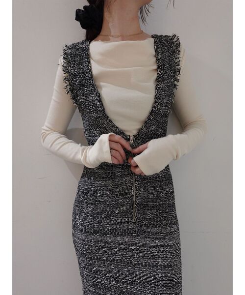 LAGUNAMOON（ラグナムーン）の「ニットツイードフリンジジャンパースカート（ジャンパースカート・レディース・ブラック/ベージュ・SMALL/MEDIUM）」の3枚目の写真