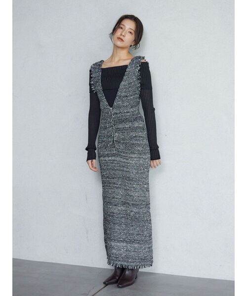 ニットツイードフリンジジャンパースカート（ジャンパースカート