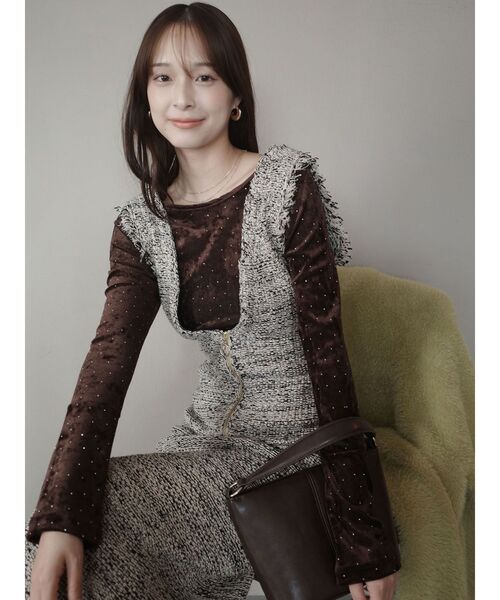 LAGUNAMOON（ラグナムーン）の「ニットツイードフリンジジャンパースカート（ジャンパースカート・レディース・ブラック/ベージュ・SMALL/MEDIUM）」の7枚目の写真