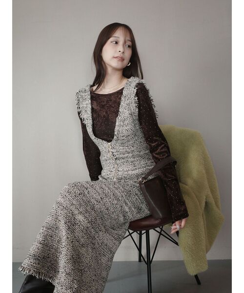 ニットツイードフリンジジャンパースカート（ジャンパースカート