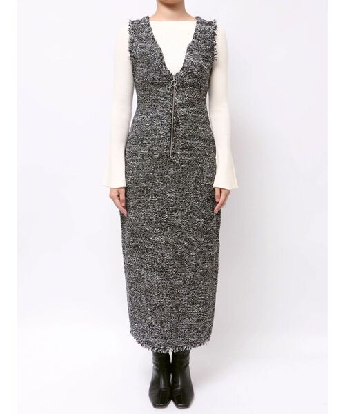 ラグナムーン　ニットツイードフリンジジャンパースカート　Sサイズ ニットツイードフリンジジャンパースカート（ジャンパースカート