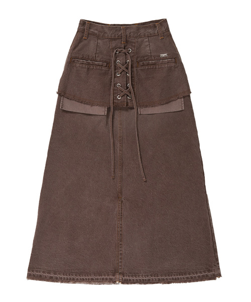 CONVERSE TOKYO（コンバーストウキョウ）の「【HL】LACE-UP DENIM SKIRT WASHED (SET-UP)（デニムスカート・レディース・ボルドー/グレー・MEDIUM/SMALL）」の2枚目の写真