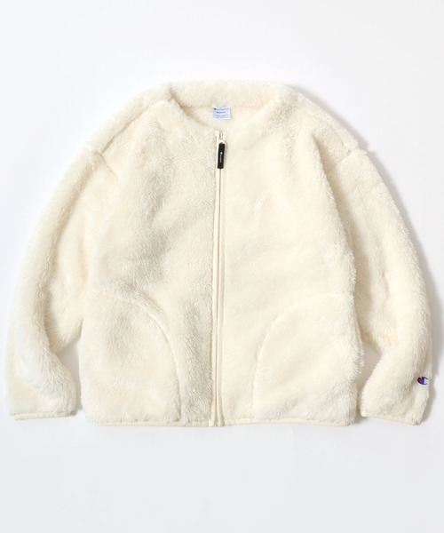 Champion(チャンピオン)の「Champion/チャンピオン SHERPA FLEECE ZIP CARDIGAN/シェルパフリース ロゴ ワンポイント刺繍 ジップカーディガン/ボアフリースジャケット/ブルゾン/レディース(カーディガン/ボレロ・レディース・オフホワイト/ブラック/ライトパープル・L/M)」の2枚目の写真