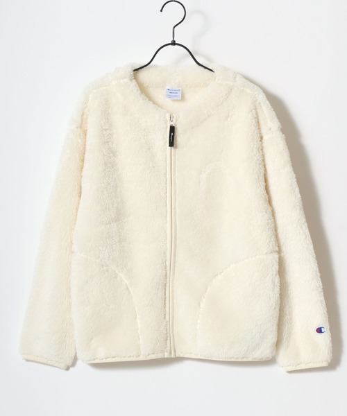 Champion(チャンピオン)の「Champion/チャンピオン SHERPA FLEECE ZIP CARDIGAN/シェルパフリース ロゴ ワンポイント刺繍 ジップカーディガン/ボアフリースジャケット/ブルゾン/レディース(カーディガン/ボレロ・レディース・オフホワイト/ブラック/ライトパープル・L/M)」の7枚目の写真