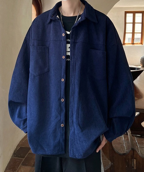 Ressaca(レサーカ)の「オーバーサイズコーデュロイ長袖シャツ(シャツ/ブラウス・メンズ・ネイビー/ブラック/グレー/オフホワイト・M/L/XL)」の4枚目の写真