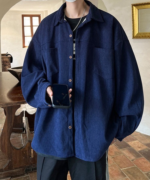 Ressaca(レサーカ)の「オーバーサイズコーデュロイ長袖シャツ(シャツ/ブラウス・メンズ・ネイビー/ブラック/グレー/オフホワイト・M/L/XL)」の14枚目の写真