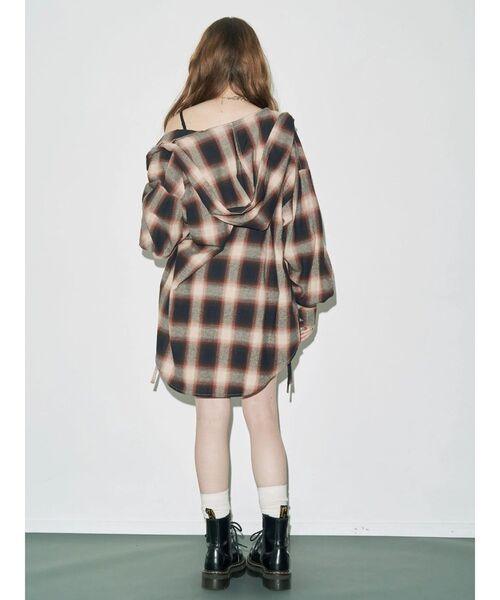 セール】フードチェックオーバーサイズシャツ【セットアップ着用可能