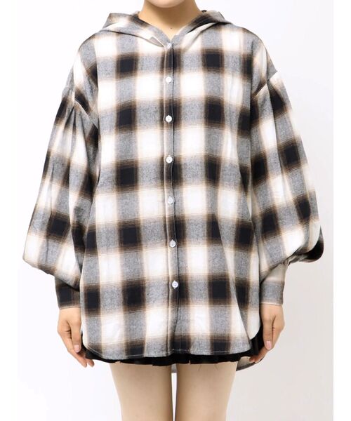 セール】フードチェックオーバーサイズシャツ【セットアップ着用可能